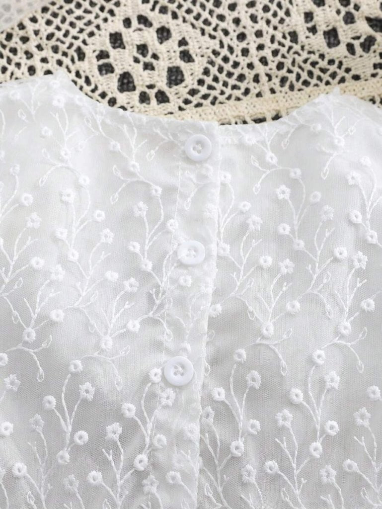 Baby White Side Bow Embroidered Lace Dress