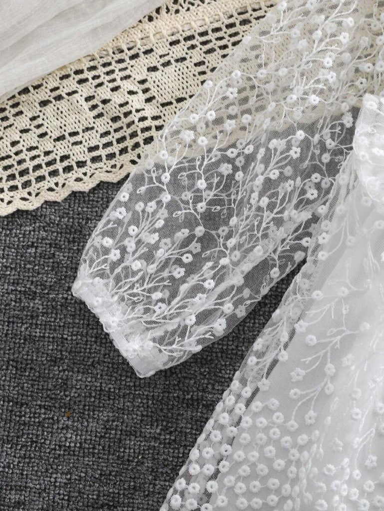 Baby White Side Bow Embroidered Lace Dress