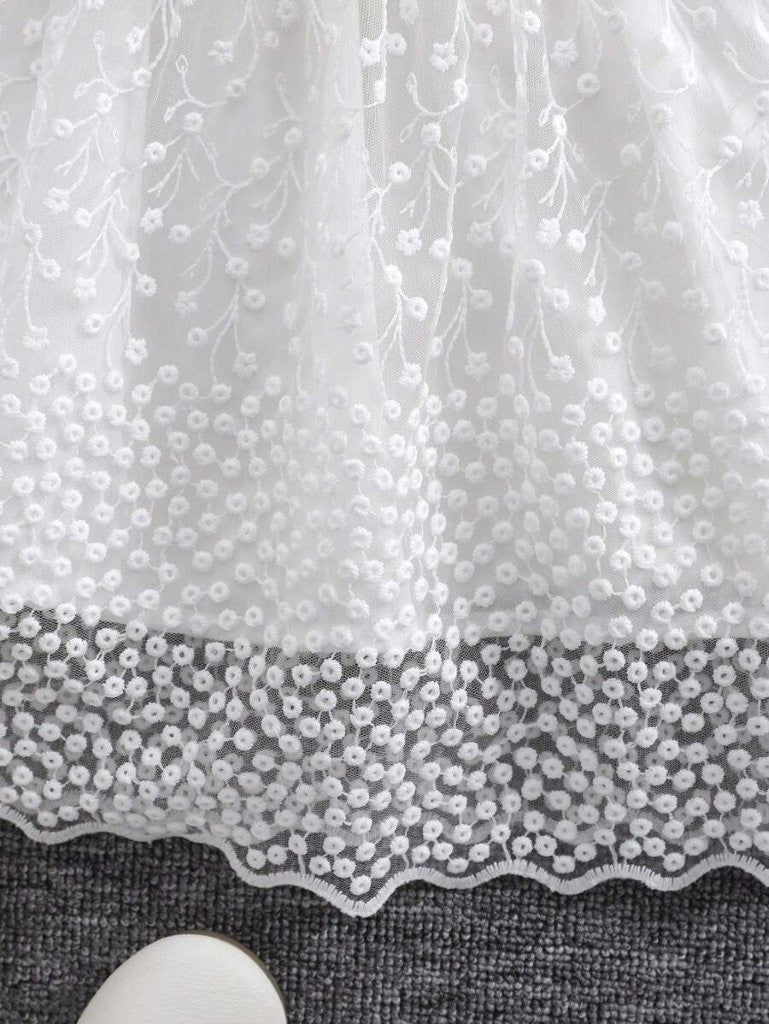 Baby White Side Bow Embroidered Lace Dress