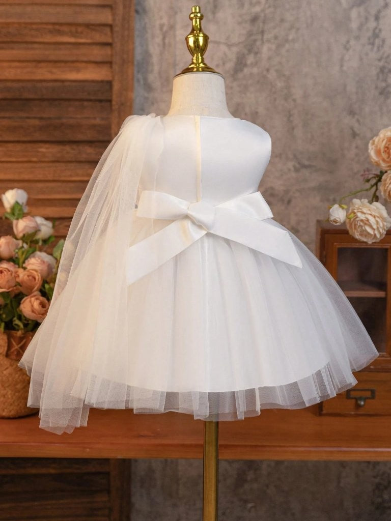 Baby White Elegant 3D Flower Pattern Mesh Dress