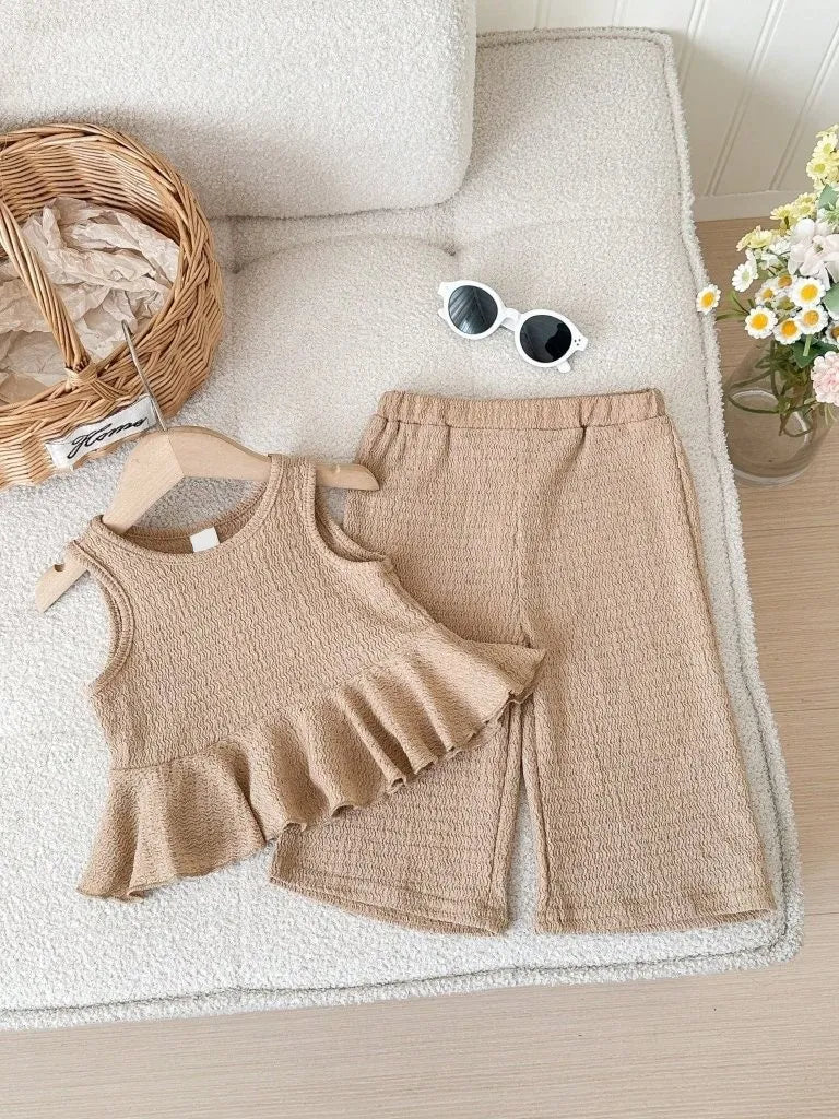 Baby Textured Top With Wide legged Pants Set Khaki