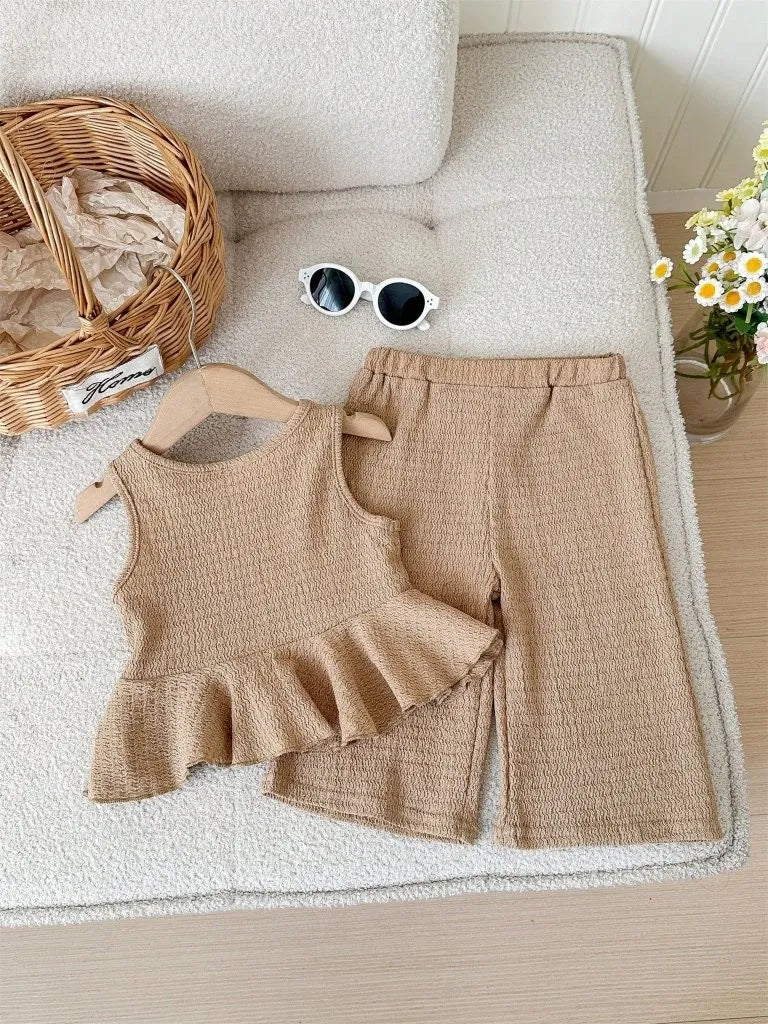 Baby Textured Top With Wide legged Pants Set Khaki