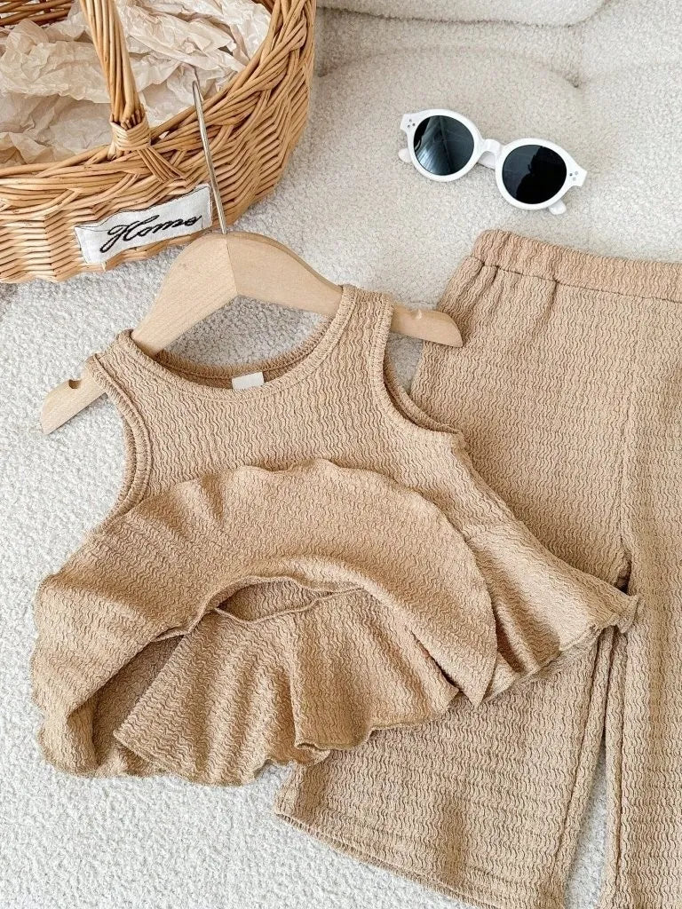 Baby Textured Top With Wide legged Pants Set Khaki