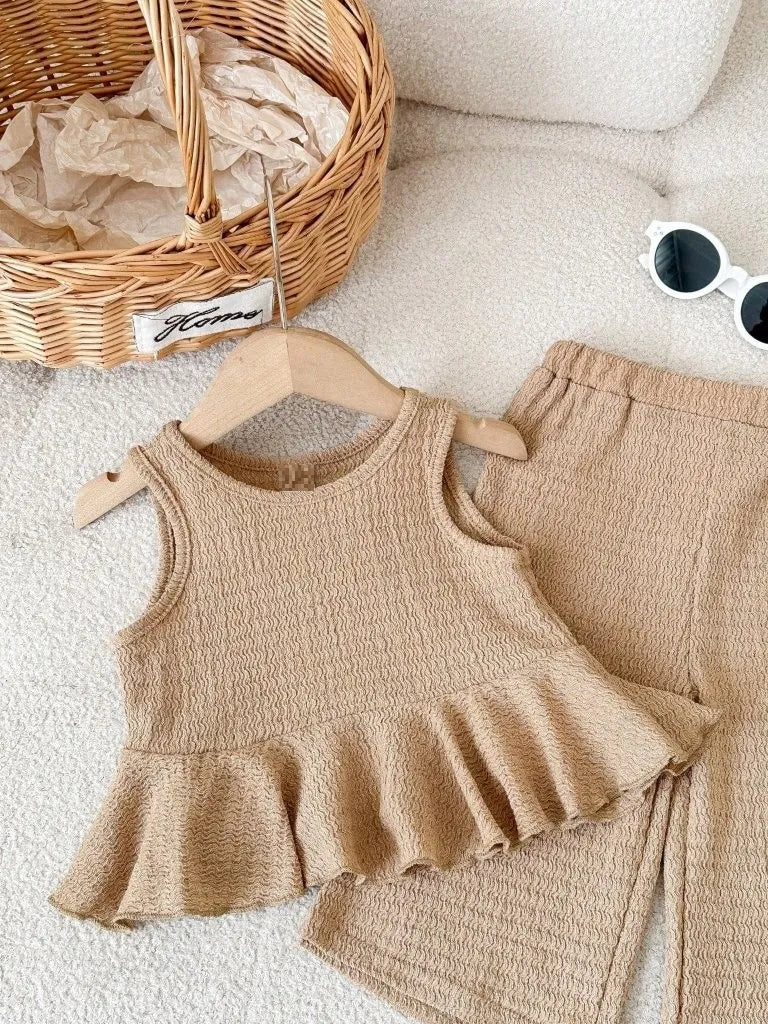 Baby Textured Top With Wide legged Pants Set Khaki