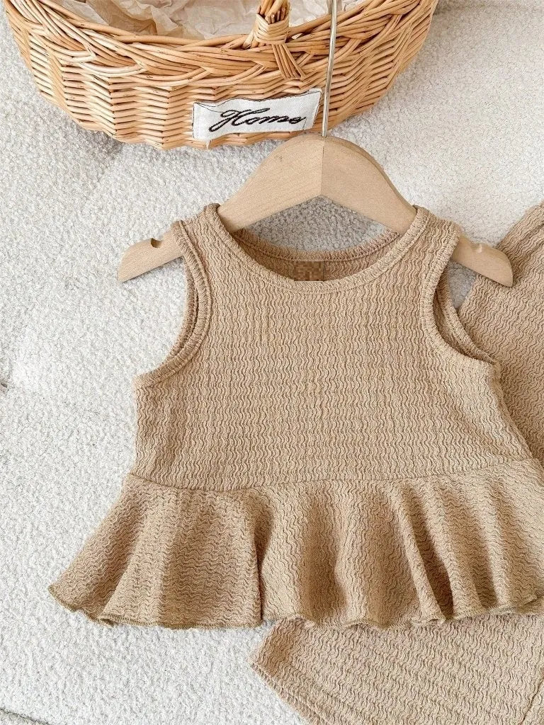 Baby Textured Top With Wide legged Pants Set Khaki