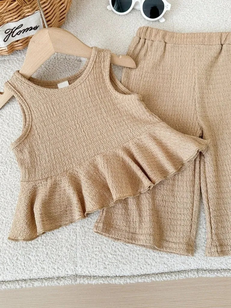 Baby Textured Top With Wide legged Pants Set Khaki