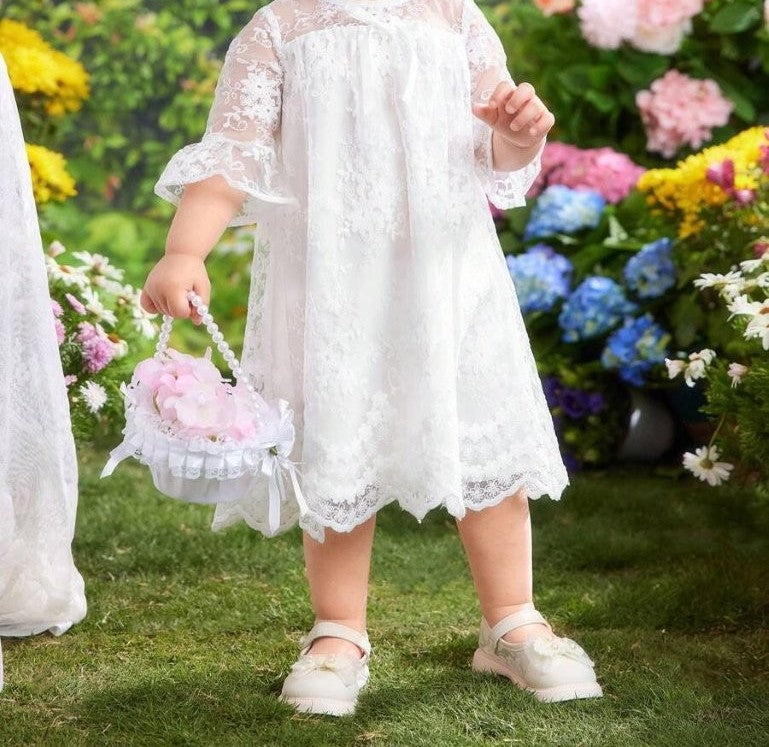 Baby White Ruffle Sleeve Lace Dress