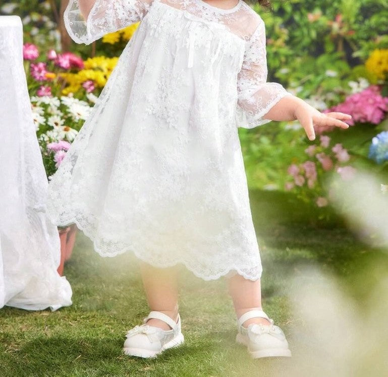 Baby White Ruffle Sleeve Lace Dress