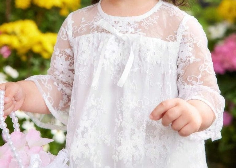 Baby White Ruffle Sleeve Lace Dress