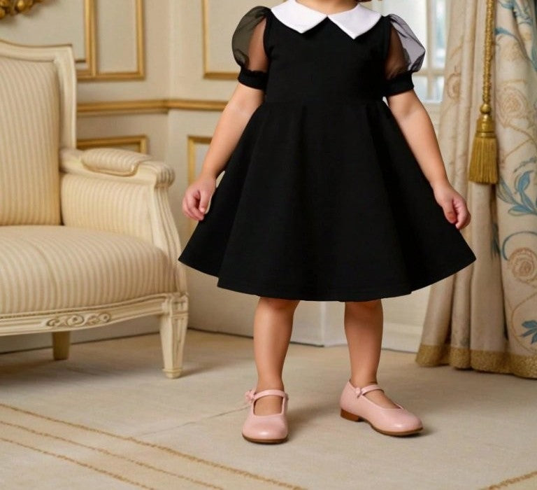 Baby White Collar Puff Sleeve Dress