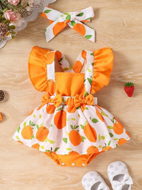 Baby Orange Fruit Pattern Bodysuit Dress
