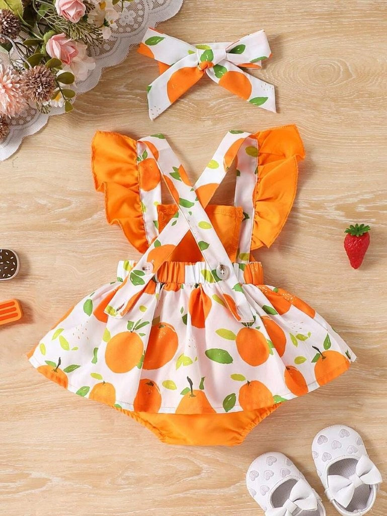 Baby Orange Fruit Pattern Bodysuit Dress