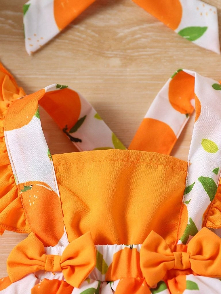 Baby Orange Fruit Pattern Bodysuit Dress