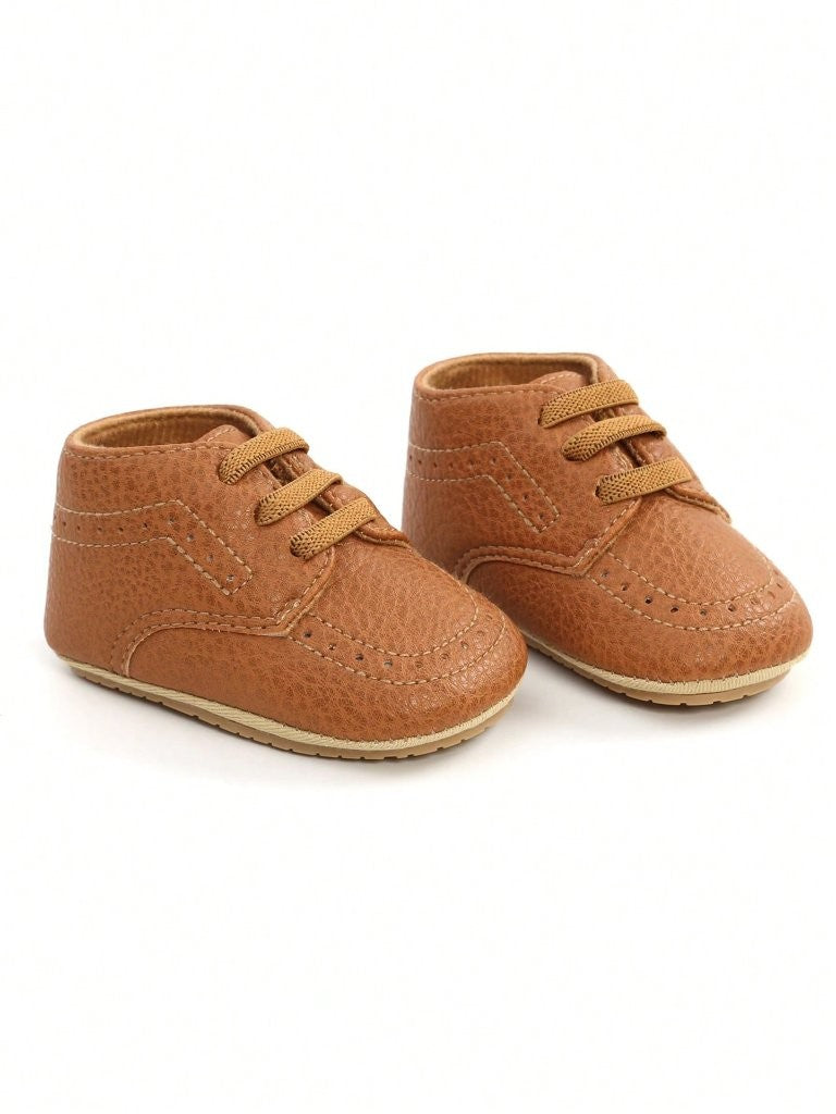 Baby Pattern Ankle Leather Shoes Brown