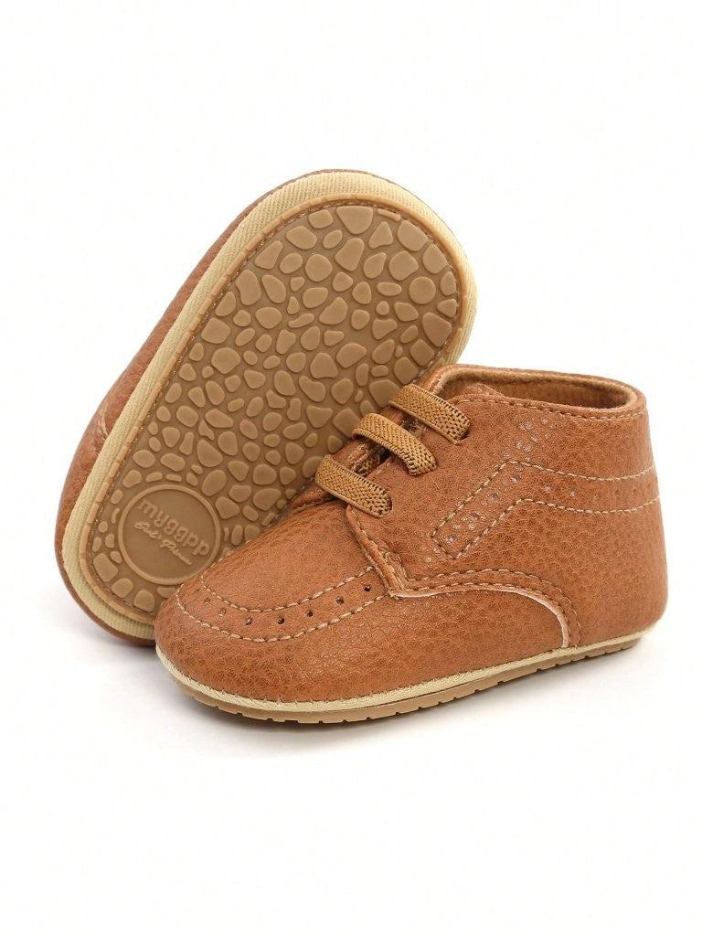 Baby Pattern Ankle Leather Shoes Brown