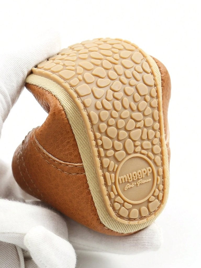 Baby Pattern Ankle Leather Shoes Brown