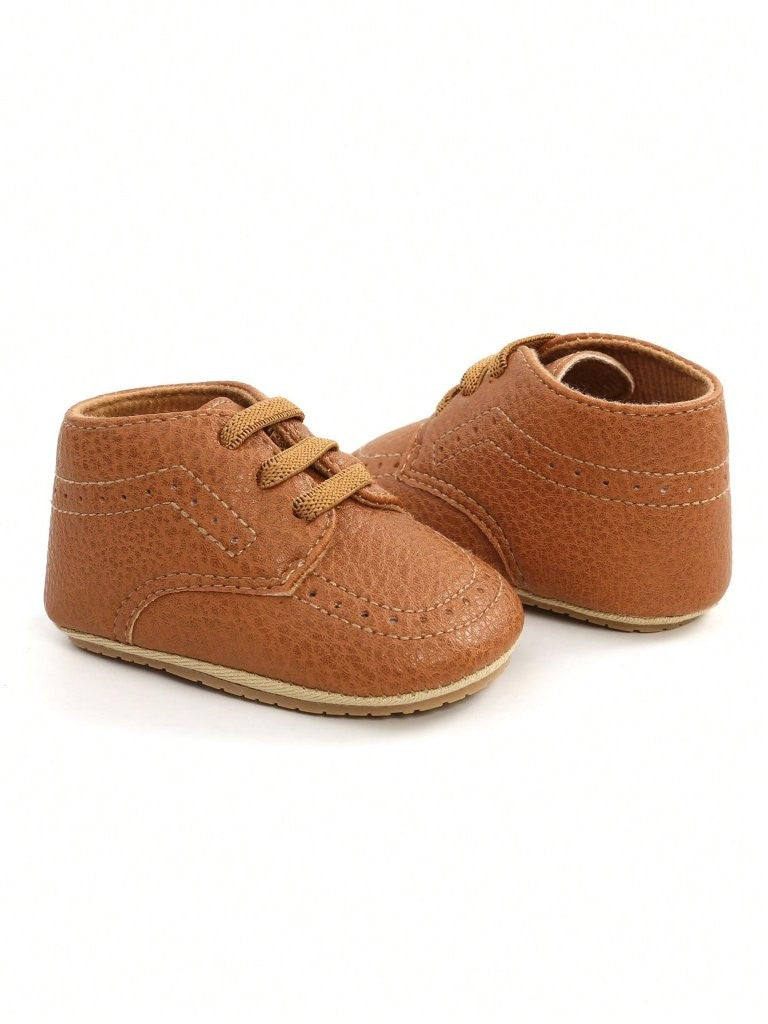 Baby Pattern Ankle Leather Shoes Brown