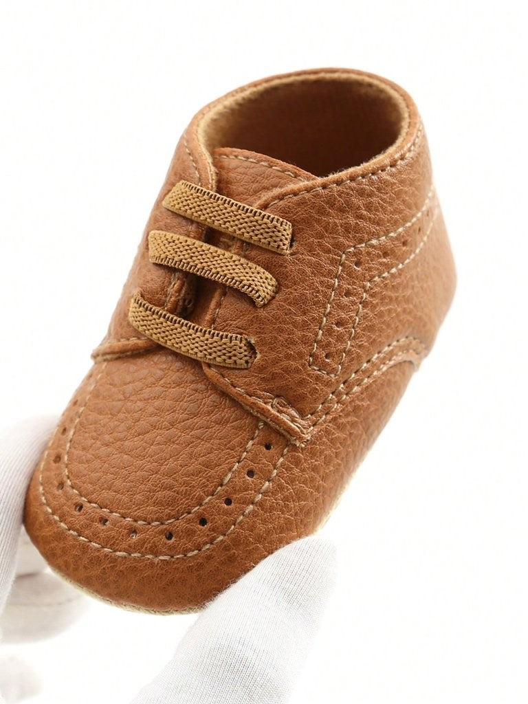 Baby Pattern Ankle Leather Shoes Brown