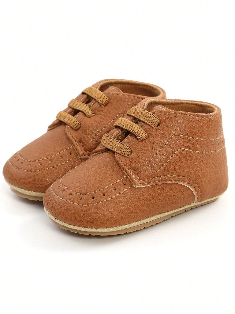 Baby Pattern Ankle Leather Shoes Brown