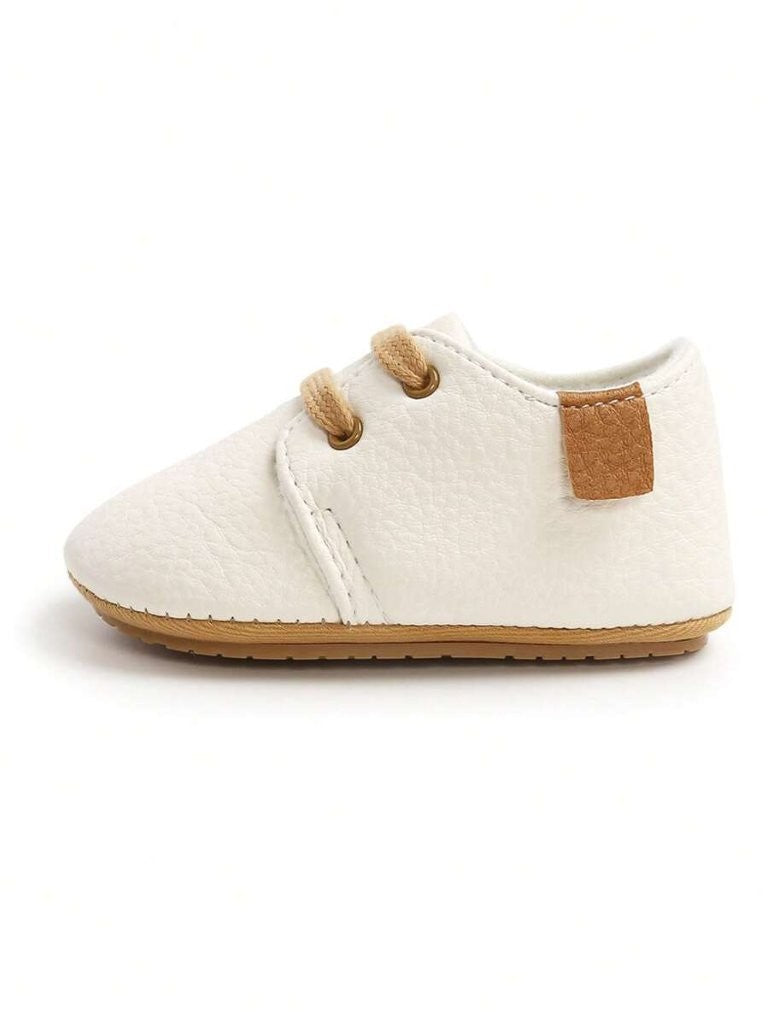 Baby White Unisex Leather Lace Up Shoes