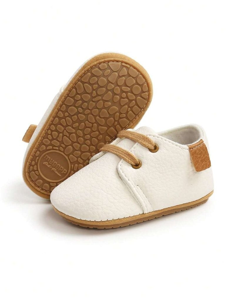 Baby White Unisex Leather Lace Up Shoes
