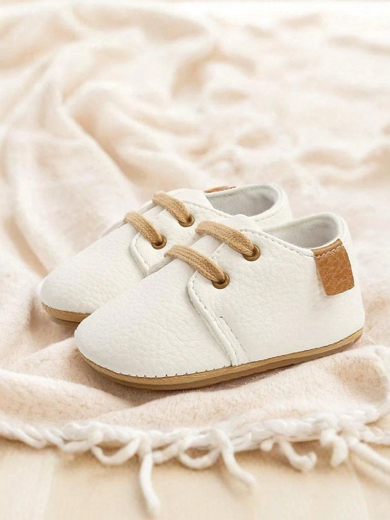 Baby White Unisex Leather Lace Up Shoes