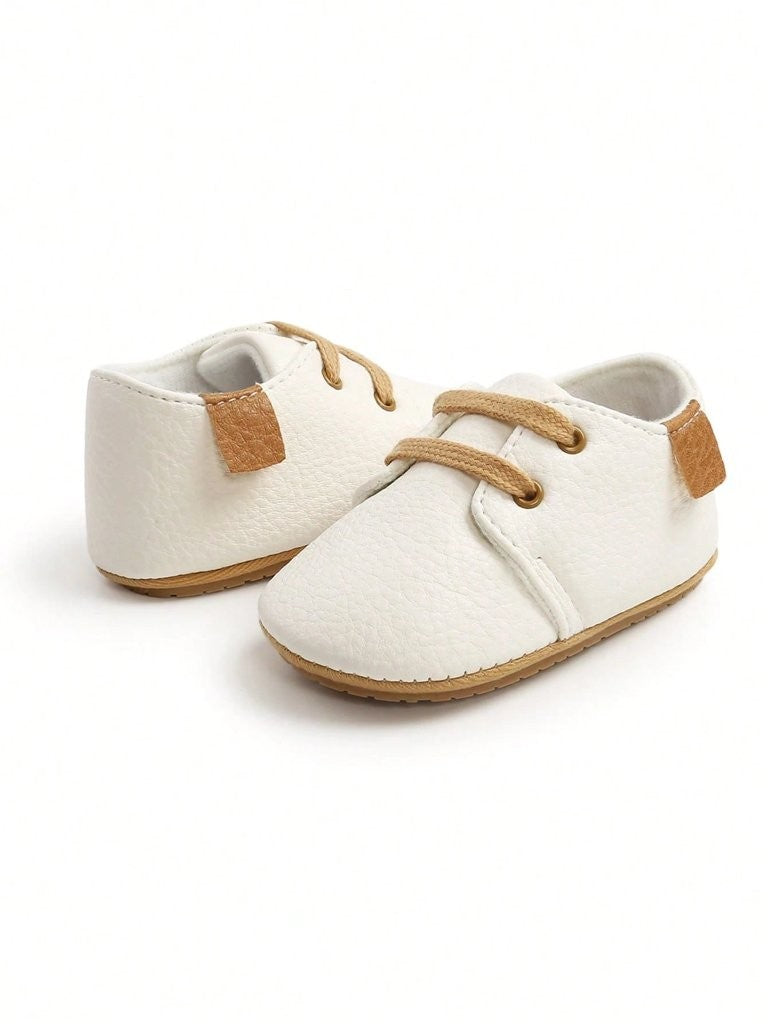 Baby White Unisex Leather Lace Up Shoes