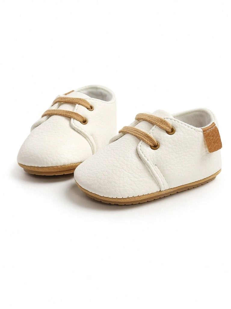Baby White Unisex Leather Lace Up Shoes