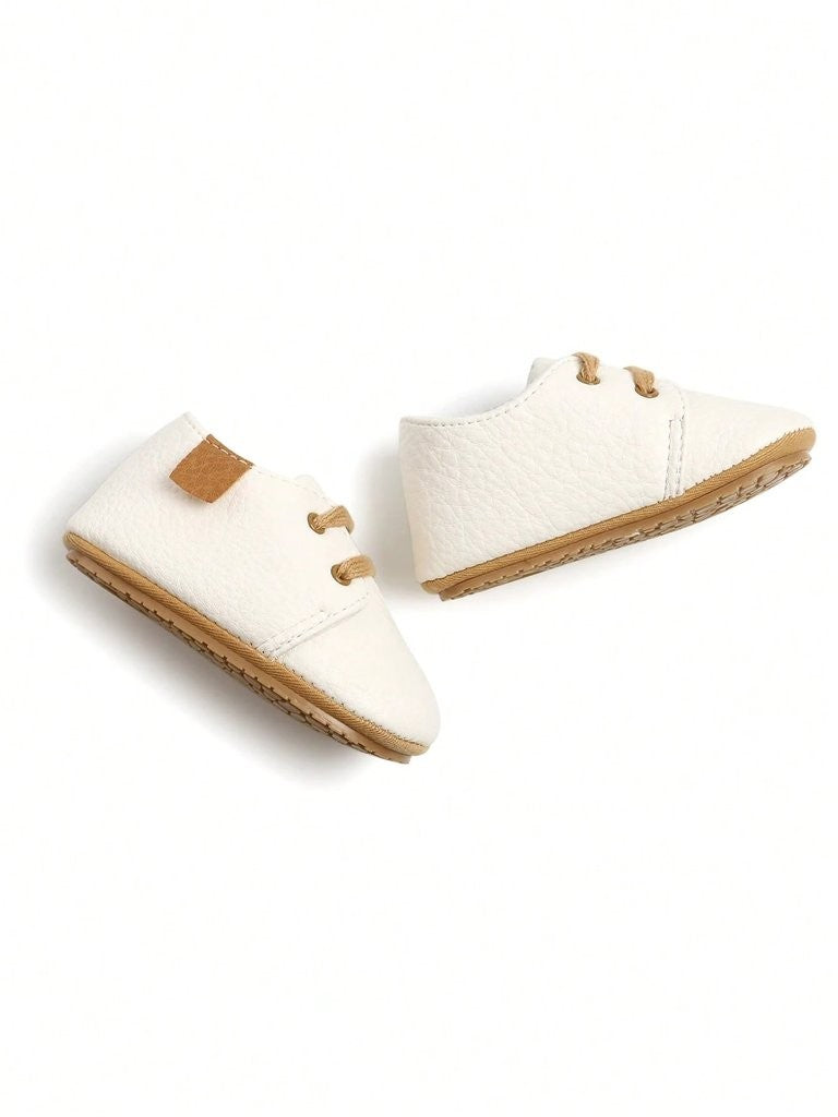 Baby White Unisex Leather Lace Up Shoes