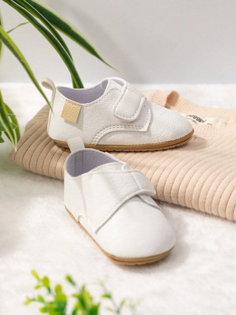 Baby White Leather Side Strap Shoes