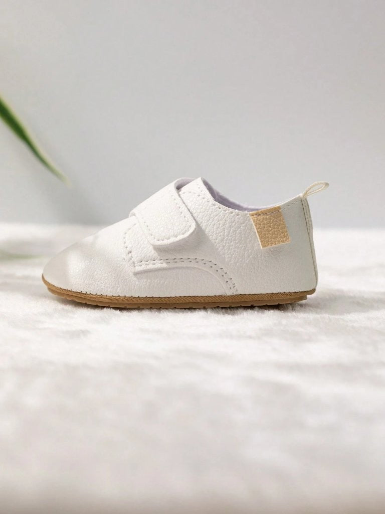 Baby White Leather Side Strap Shoes