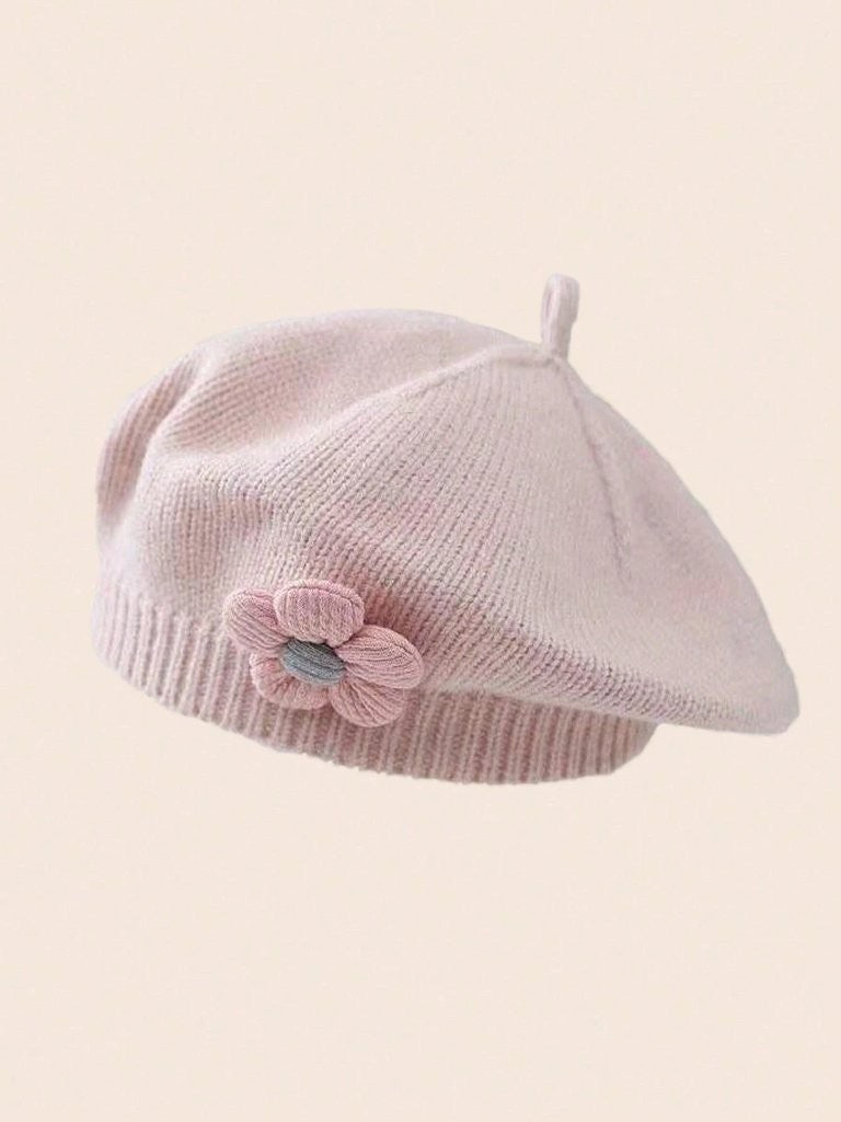 Baby Girls Flower Knitted Beret Choose A Colour