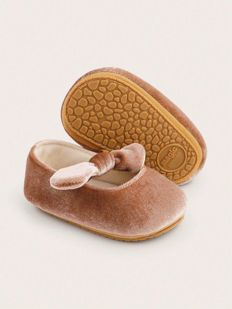 Baby Khaki Anti-Slip Velvet Flats