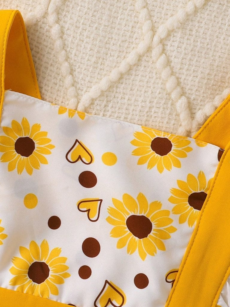 Baby Sunflower Pattern Bodysuit Dress Set
