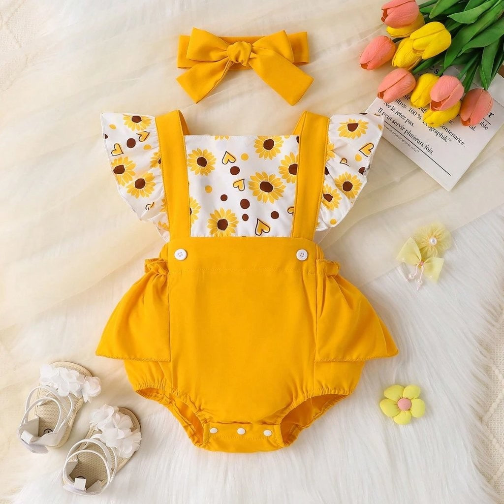 Baby Sunflower Pattern Bodysuit Dress Set