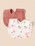 100% Cotton Stylish Ruffle Trim Bibs 2 Piece Daisy
