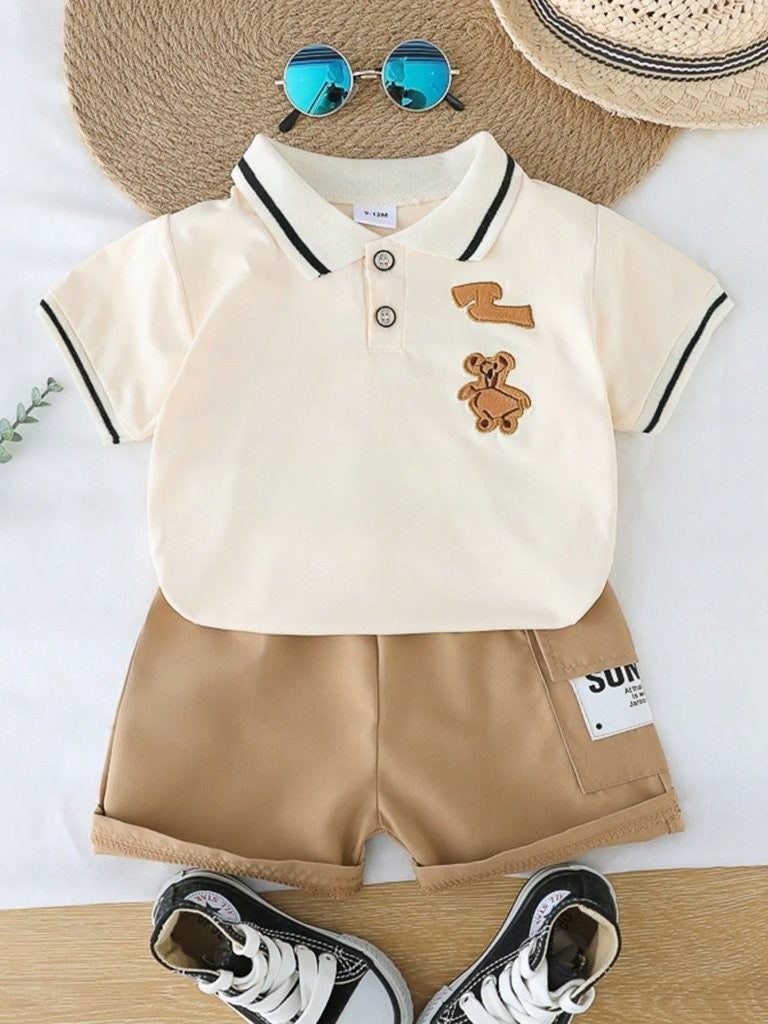 Baby Double Button Tee And Shorts Set Apricot