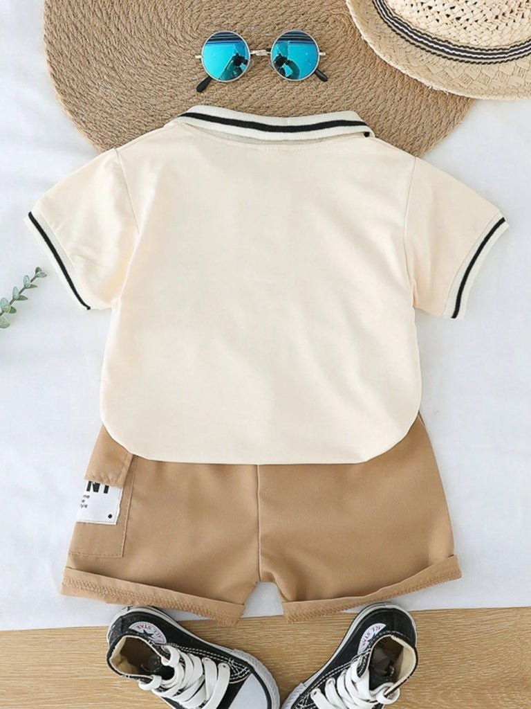Baby Double Button Tee And Shorts Set Apricot
