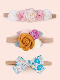 Baby 3 Piece Elegant Flower Headband Set Blue