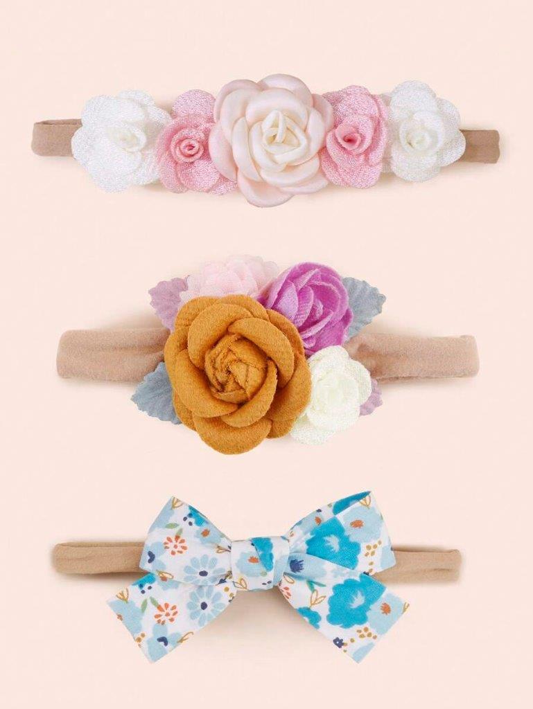Baby 3 Piece Elegant Flower Headband Set Blue