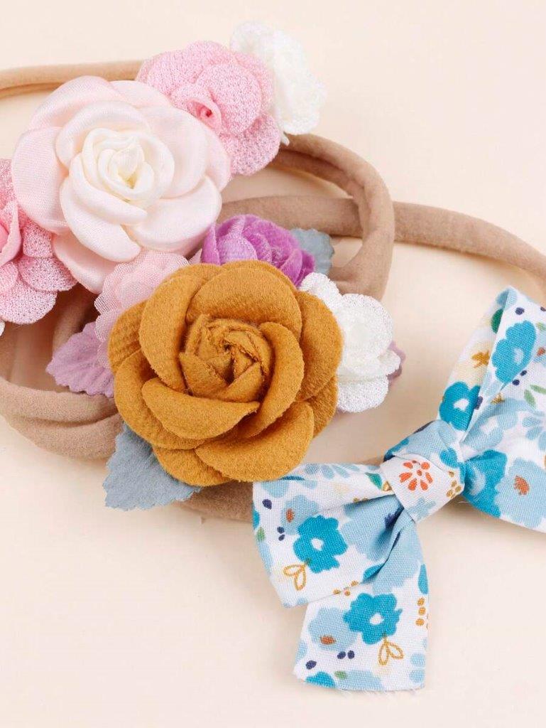 Baby 3 Piece Elegant Flower Headband Set Blue