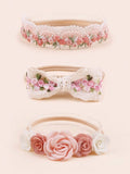 Baby 3 Piece Flower Decor Headband Set Pink