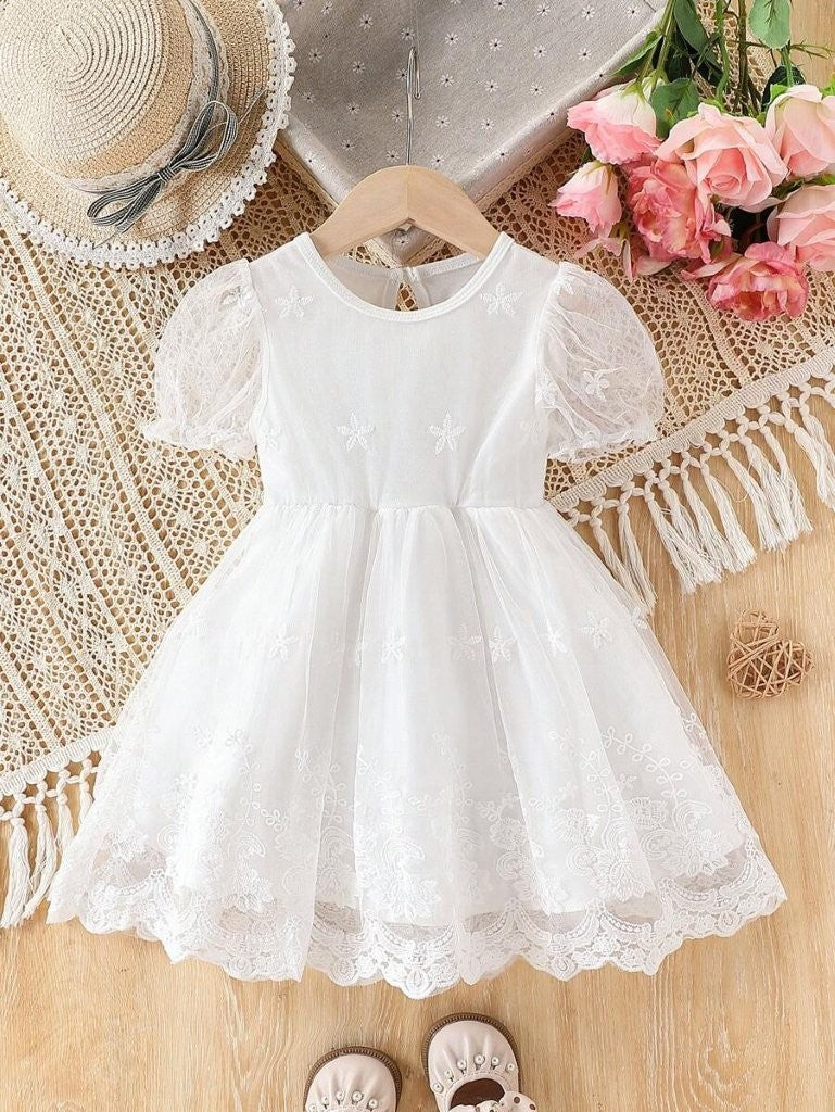 Baby White Elegant lace Pattern Dress