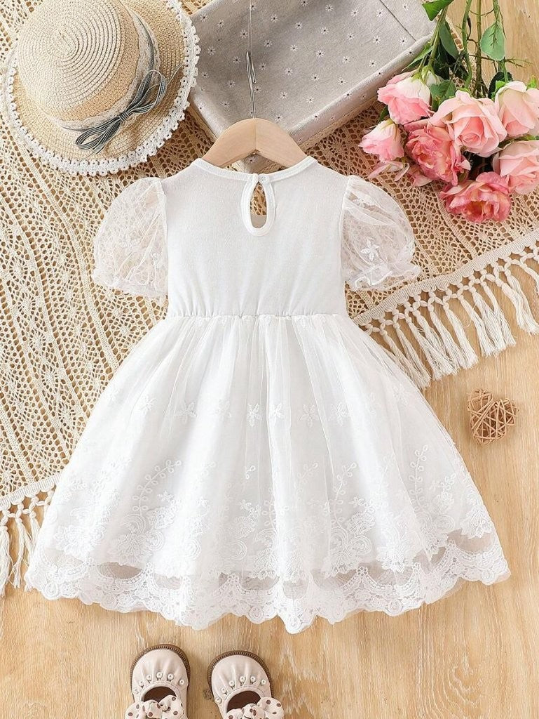 Baby White Elegant lace Pattern Dress