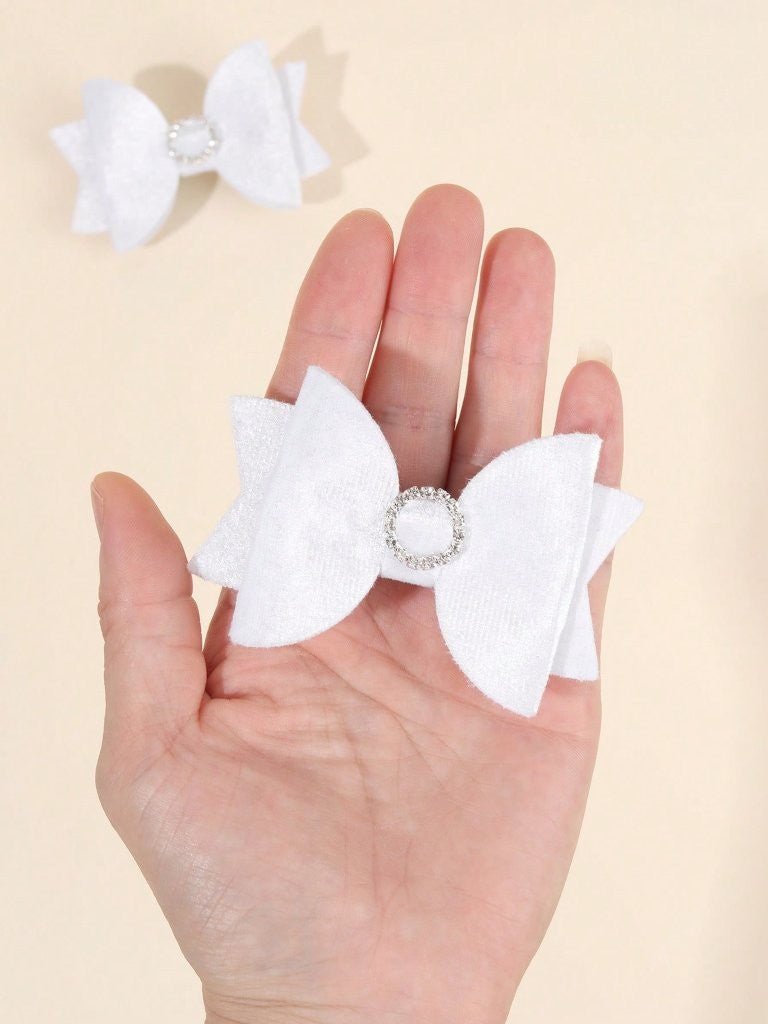 2 Piece Round Rhinestone Hairclips White