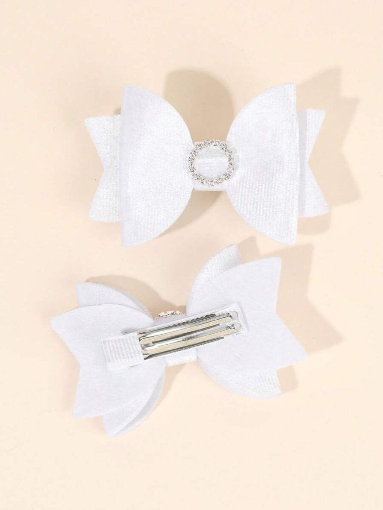 2 Piece Round Rhinestone Hairclips White