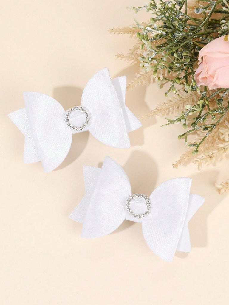 2 Piece Round Rhinestone Hairclips White