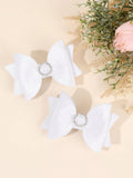 2 Piece Round Rhinestone Hairclips White
