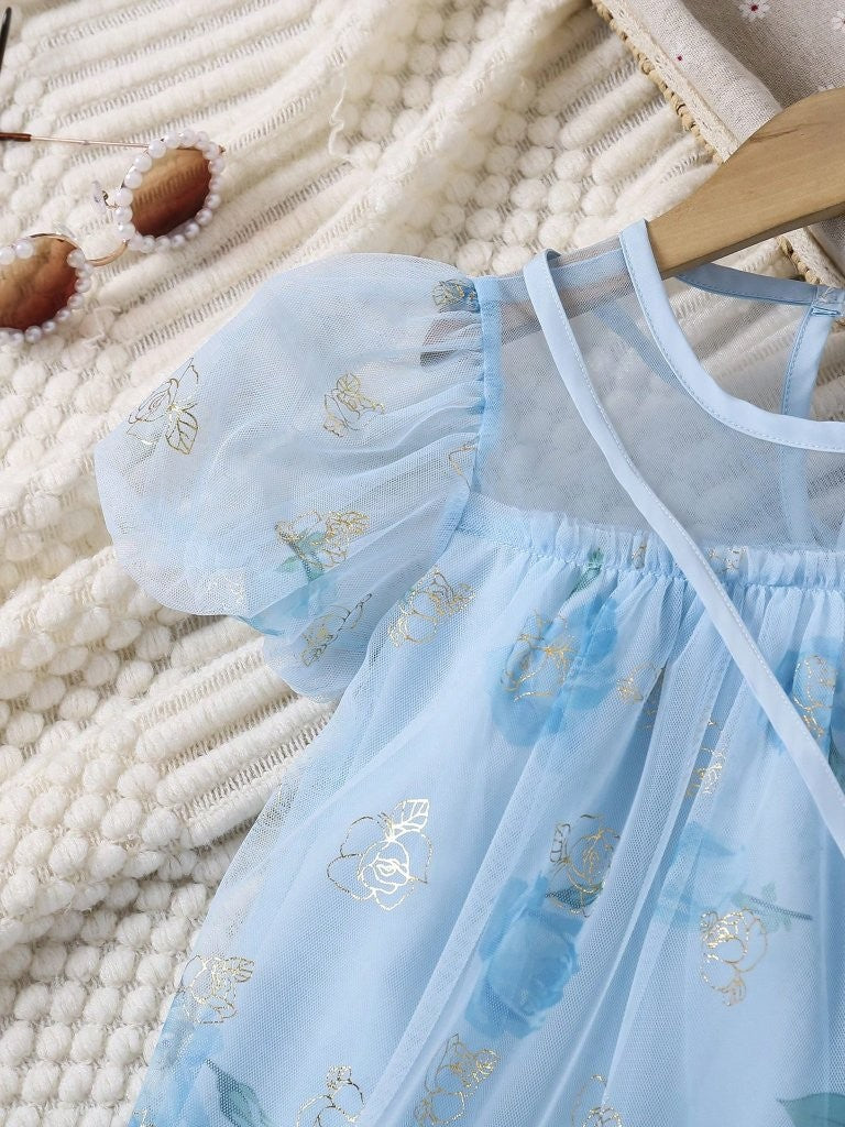 Toddler Girls Flower Print Cute Dolls Dress With Bag