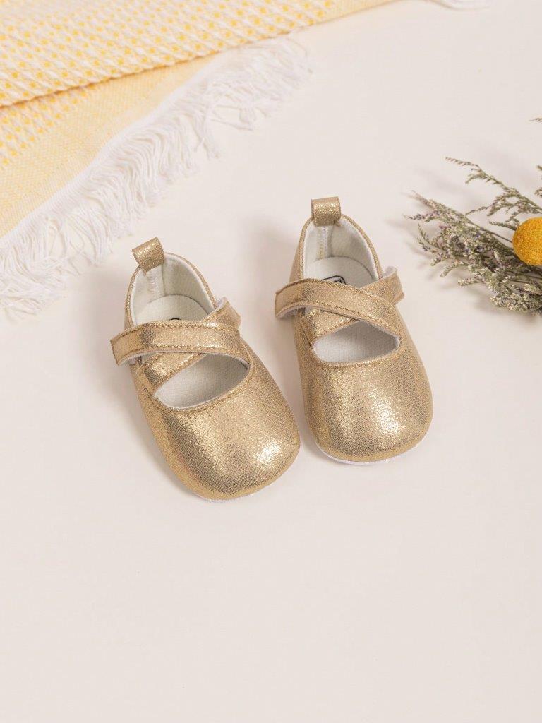 Baby Gold Criss Cross Strap Pumps